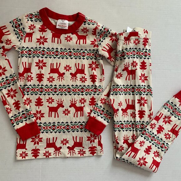 Hanna Andersson Pajama Set Reindeer Christmas Organic Cotton Kids Sz 140 10 EUC - Picture 1 of 7